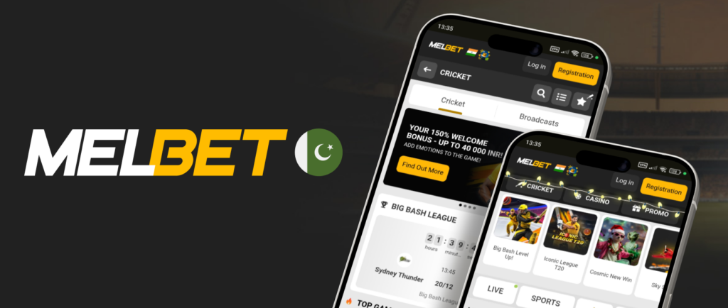Official Melbet mobile app interface for sports betting and casino in Pakistan
